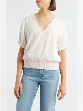 Cloth & Stone Smocked Waist Top Light Pink Medium